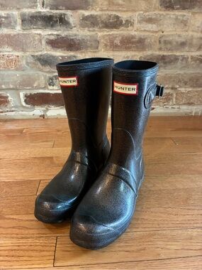 Hunter Dark Brown Glitter Short Rain Boots
